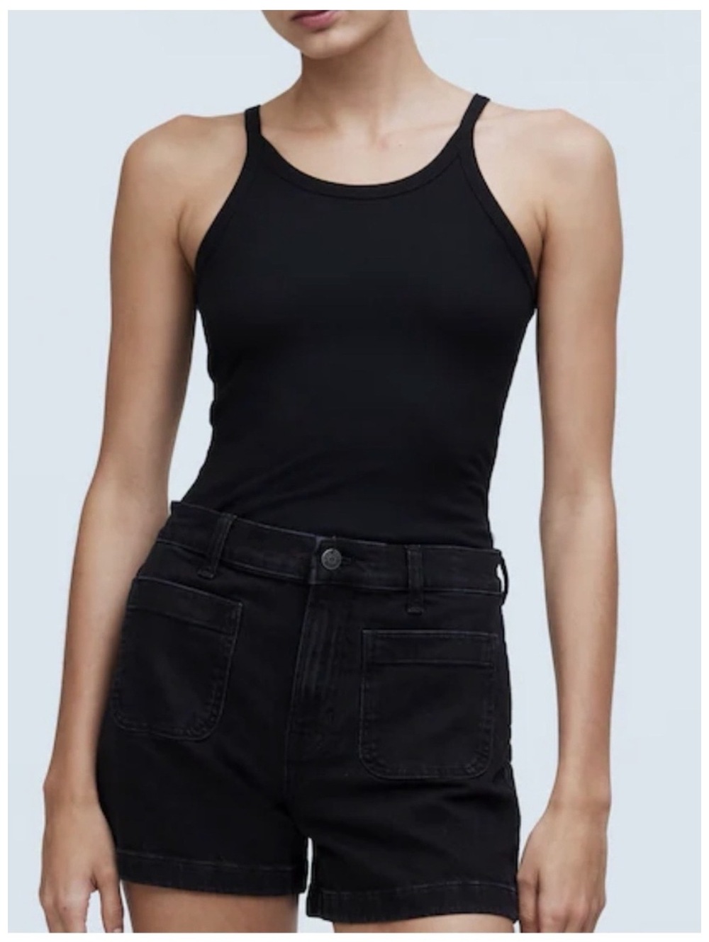 Madewell The High-Rise Sailor Short Black Denim Shorts Utility Patch Pocket 30